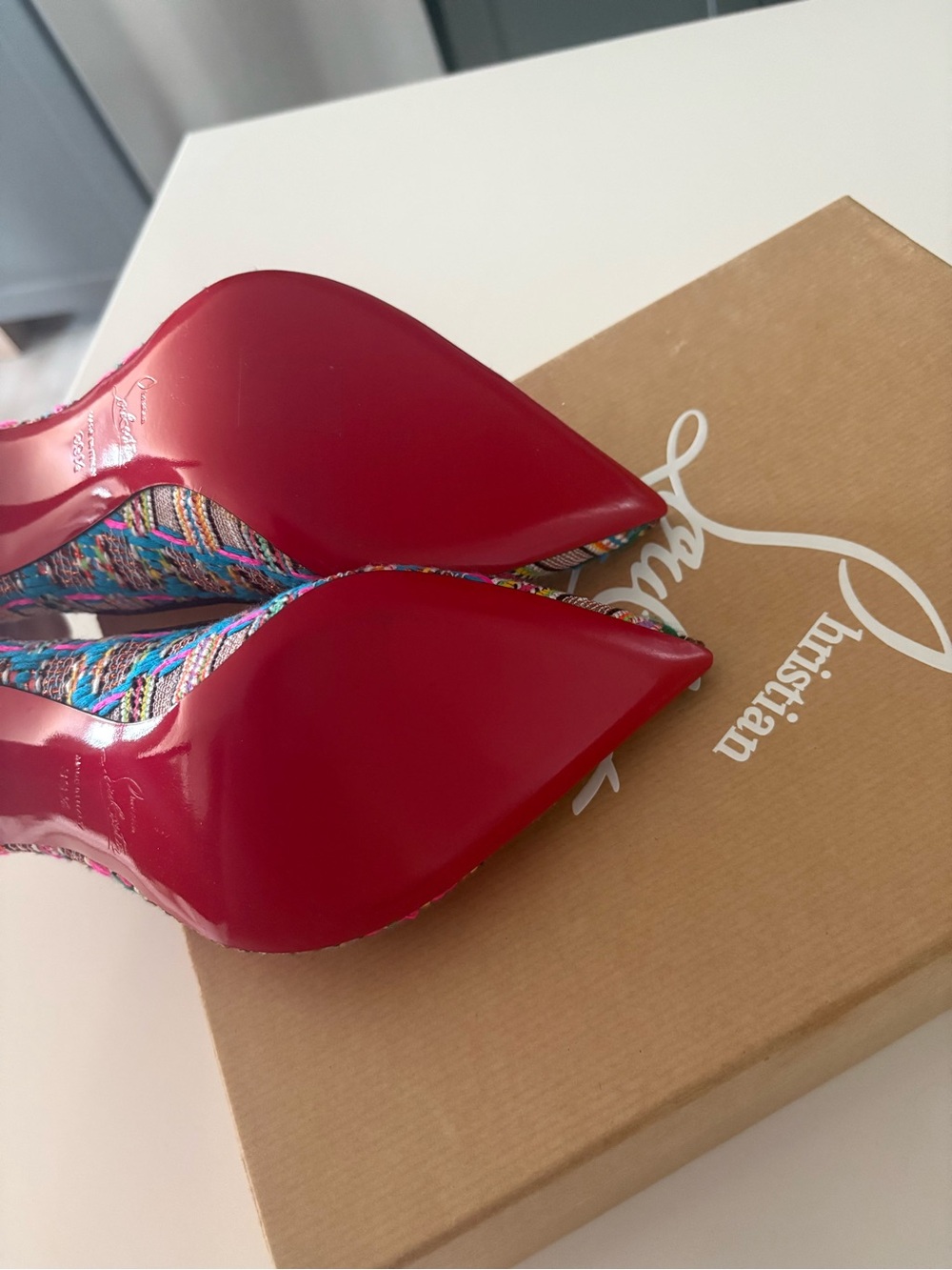 Christian Louboutin Multicolor Tweed Pointed Toe Pumps with Pink Heel - Picture 4 of 5